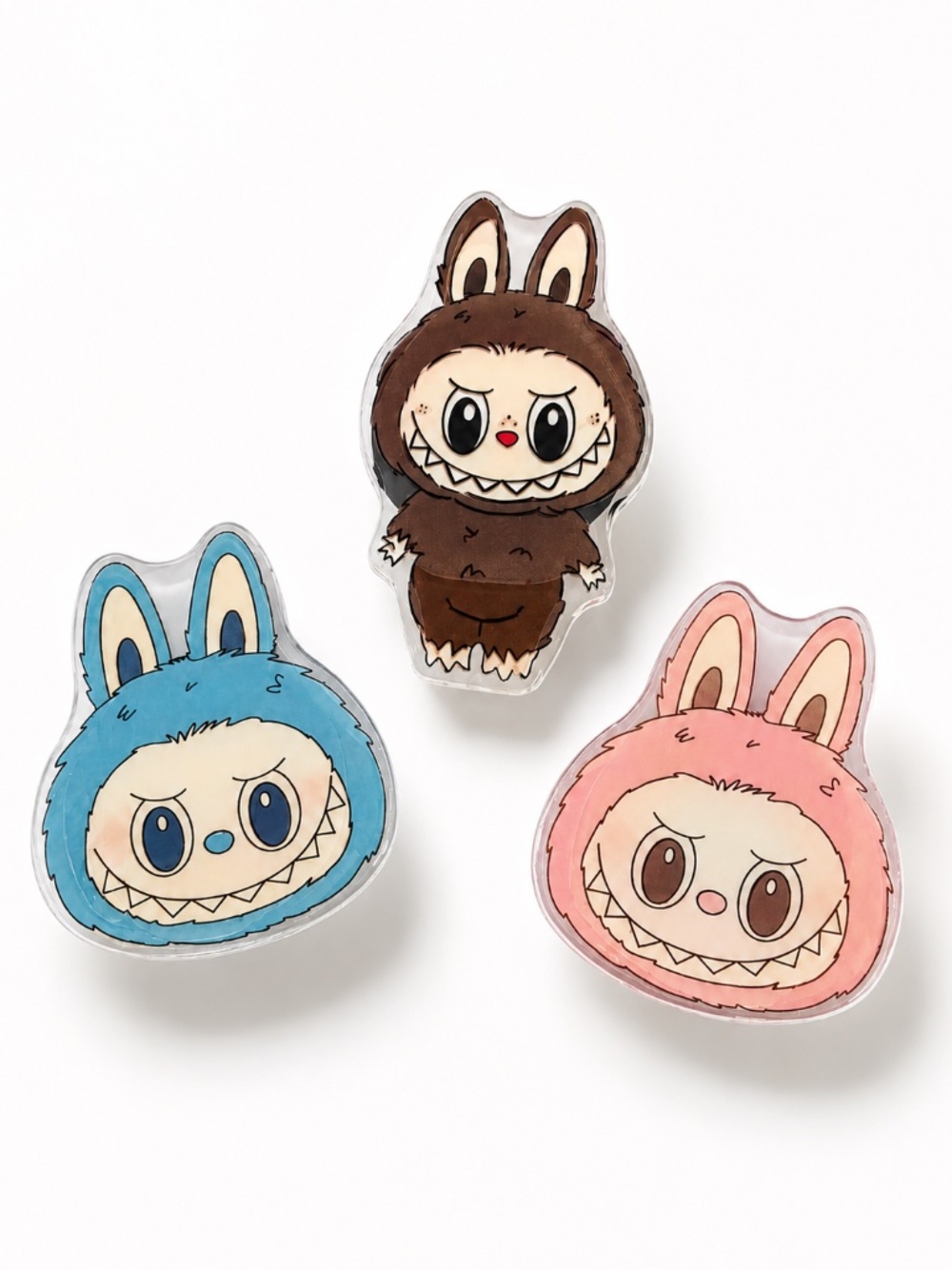 Labubu Style Bunny Phone Grip Holder Set Blue Pink Brown Kawaii - Picture 2 of 3